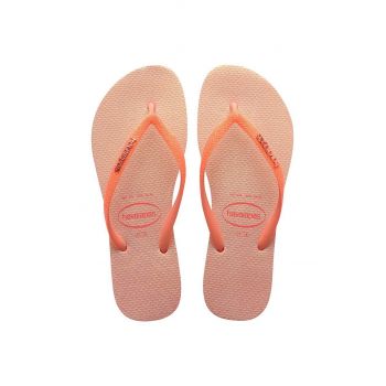 Havaianas slapi SLIM GLITTER IRIDESCENT femei, culoarea portocaliu, cu toc plat, 4148922.5567