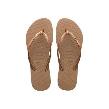 Havaianas slapi SLIM LOGO femei, culoarea auriu, cu toc plat, 4119875.3581 ieftini