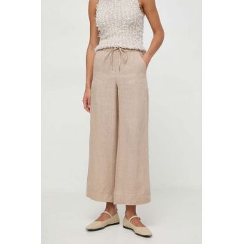 Marella pantaloni din in culoarea bej, lat, high waist 2413130000000