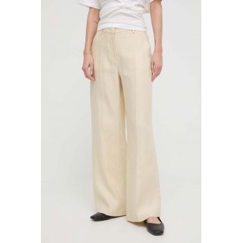 Weekend Max Mara pantaloni din in culoarea bej, lat, high waist 2415130000000