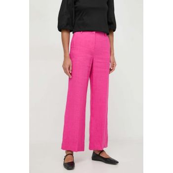 Weekend Max Mara pantaloni din in culoarea roz, lat, high waist 2415130000000