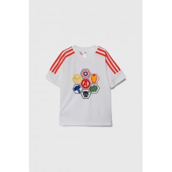 adidas tricou copii x Marvel culoarea alb, cu imprimeu