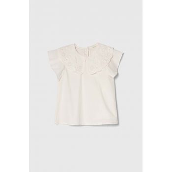 United Colors of Benetton bluza de bumbac pentru copii culoarea bej, neted