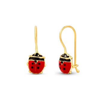 Cercei din aur 14K pentru copii Long Ladybug