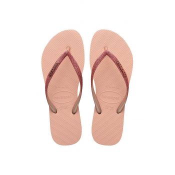 Havaianas slapi SLIM GLITTER II femei, culoarea roz, cu toc plat, 4146975.9898