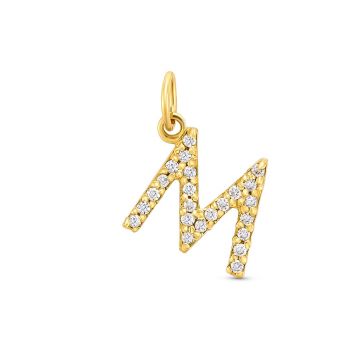 Pandantiv din aur 14K Letter M with diamonds