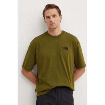 The North Face tricou din bumbac M S/S Essential Oversize Tee barbati, culoarea verde, cu imprimeu, NF0A87NRPIB1