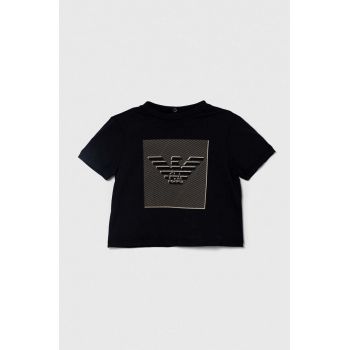 Emporio Armani tricou din bumbac pentru bebelusi culoarea negru, cu imprimeu