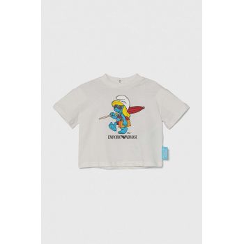 Emporio Armani tricou din bumbac pentru bebelusi x The Smurfs culoarea alb, cu imprimeu