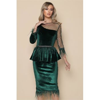 Rochie MBG verde cu pene si peplum