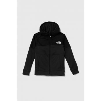 The North Face bluza copii MOUNTAIN ATHLETICS FULL ZIP HOODIE culoarea negru, cu glugă, cu imprimeu