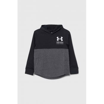 Under Armour bluza copii Boys Rival Terry culoarea negru, cu glugă, modelator