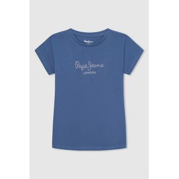 Tricou de bumbac cu logo cu strasuri Nuria