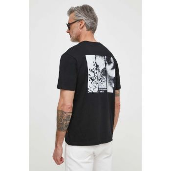 BOSS Orange tricou din bumbac bărbați, culoarea negru, cu imprimeu 50515357