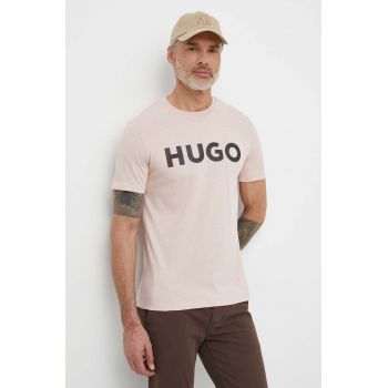 HUGO tricou din bumbac bărbați, culoarea roz, cu imprimeu 50513309 ieftin