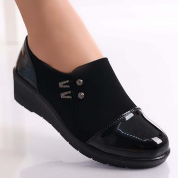 Pantofi dama casual negri din piele eco intoarsa Enda