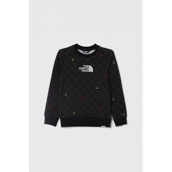 The North Face hanorac de bumbac pentru copii DREW PEAK LIGHT CREW PRINT culoarea negru, modelator