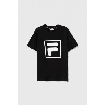 Fila tricou de bumbac pentru copii LEIENKAUL culoarea negru, cu imprimeu