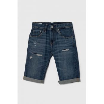 Pepe Jeans pantaloni scurti din denim pentru copii SLIM SHORT REPAIR JR culoarea albastru marin, talie reglabila