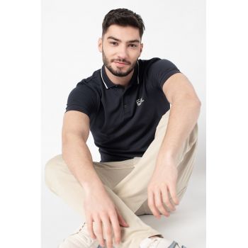 Tricou polo din material pique cu logo pe piept