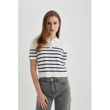 Pulover polo crop cu maneci scurte