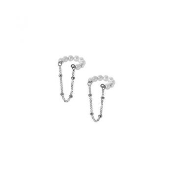 Cercei ear cuff argint 925, JW1076, model perlute cu lant, placati cu rodiu