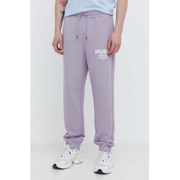 HUGO Blue pantaloni de trening din bumbac culoarea violet, cu imprimeu 50510734