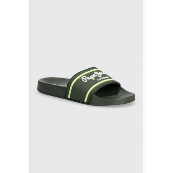 Pepe Jeans papuci SLIDER LOGO B culoarea verde