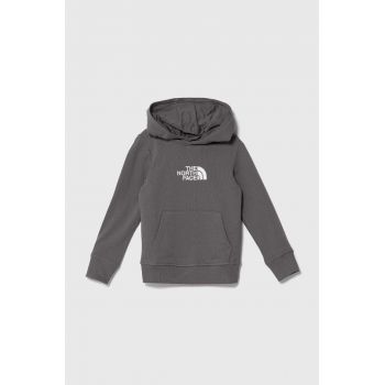 The North Face hanorac de bumbac pentru copii DREW PEAK LIGHT P/O HOODIE culoarea gri, cu glugă, cu imprimeu