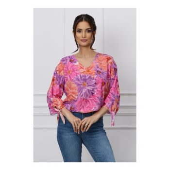 Bluza Dima lila cu imprimeuri florale maxi corai si fucsia