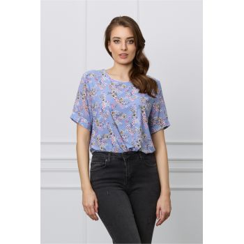 Bluza Kara bleu cu floricele roz la reducere