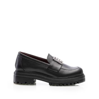 Pantofi casual damă din piele naturală, Leofex - 024 Negru Box