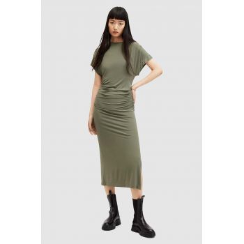 AllSaints rochie NATALIE culoarea verde, midi, mulata