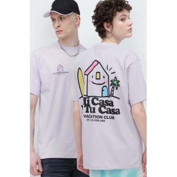 On Vacation tricou din bumbac Mi Casa culoarea violet, cu imprimeu, OVC T149