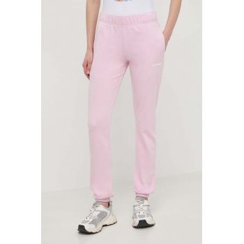 PLEIN SPORT pantaloni de trening din bumbac culoarea roz, neted