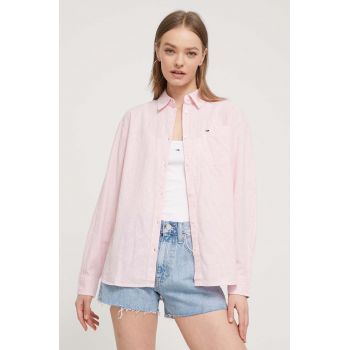 Tommy Jeans cămașă din amestec de in culoarea roz, cu guler clasic, relaxed DW0DW17737