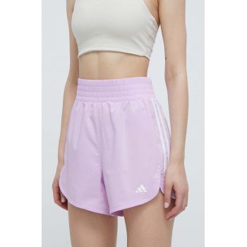 adidas Performance pantaloni scurți de antrenament Pacer culoarea violet, cu imprimeu, high waist, IS1665