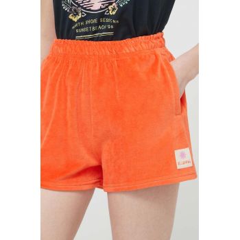 Billabong pantaloni scurti femei, culoarea portocaliu, cu imprimeu, high waist, EBJNS00108