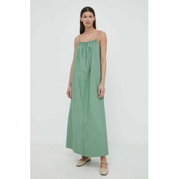 By Malene Birger rochie din bumbac culoarea verde, maxi, evazati