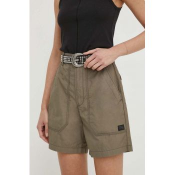 G-Star Raw pantaloni scurti din bumbac culoarea maro, neted, high waist