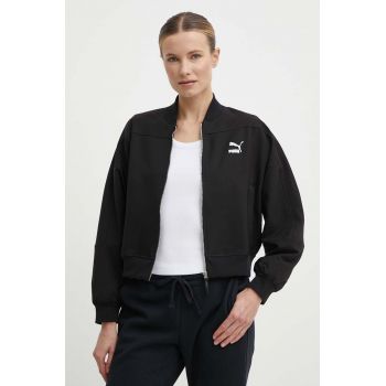 Puma geacă bomber Classics Shiny femei, culoarea negru, de tranziție, 623696