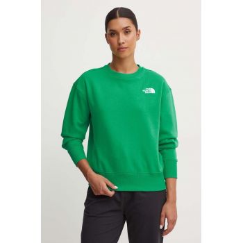 The North Face bluza W Essential Crew femei, culoarea verde, neted, NF0A7ZJEPO81