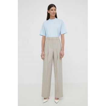 Theory pantaloni de lana culoarea bej, drept, high waist