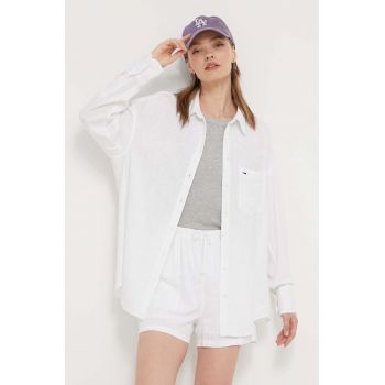 Tommy Jeans cămașă din amestec de in culoarea alb, cu guler clasic, relaxed DW0DW17987