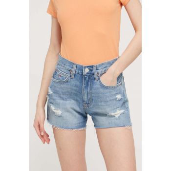 Tommy Jeans pantaloni scurți femei, uni, high waist DW0DW17640