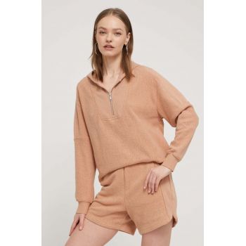 UGG bluza femei, culoarea bej, cu glugă, neted, 1152781