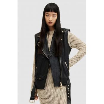 AllSaints vesta din piele BILLIE GILET femei, culoarea negru, de tranzitie, WL585Z