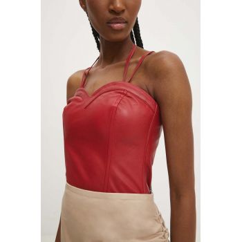 Answear Lab top de piele culoare roșu, neted