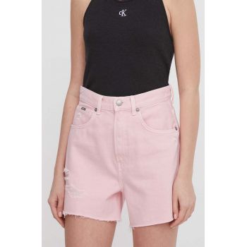 Pepe Jeans pantaloni scurti jeans femei, culoarea roz, neted, high waist