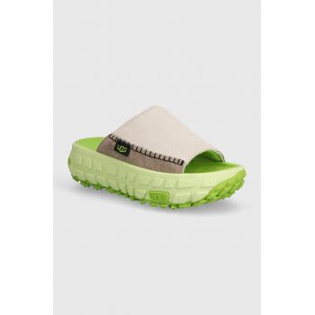 UGG papuci din piele Venture Daze Slide femei, culoarea verde, cu platforma, 1152680